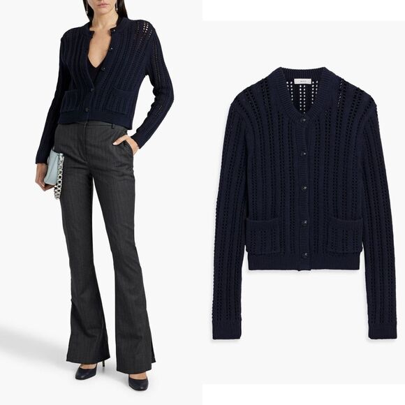 A.L.C. $395 Tilly open-knit cotton-blend cardigan in black - Picture 1 of 12